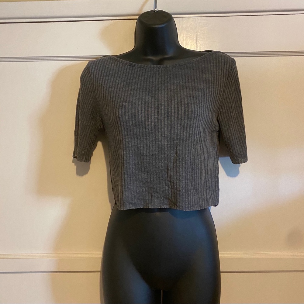 TopShop Crop Top Gray Cable Knit